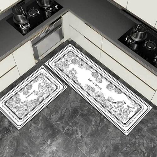 Kitchen Carpet Black White Birds Flower Leopard Simple Style Long Area Rug For Bedroom Bedside Bath Floor Door Mat Absorb Oil