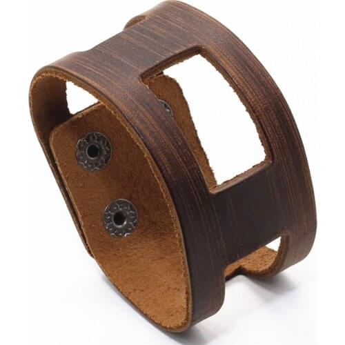 Square Brown Geometric Rivet Wristband Retro Handmade Vintage Wide Leather Men Bracelets Cuff Bangle male Party Jewelry Gift