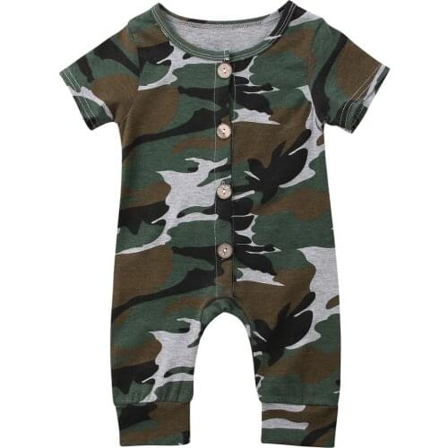 Summer Newborn Baby Boy Short Sleeve Cotton Rompers Camouflage Buttons Jumpsuit Clothes Outfit