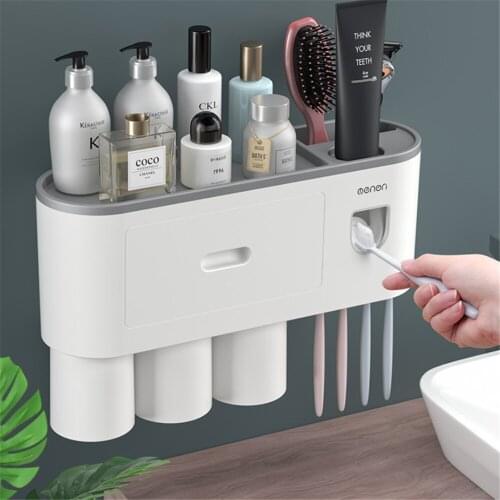 Magnetic Adsorption Toothbrush Holder Inverted Cup Automatic Toothpaste Squeezer Dispenser Home Bathroom Storage Sets with Cups
