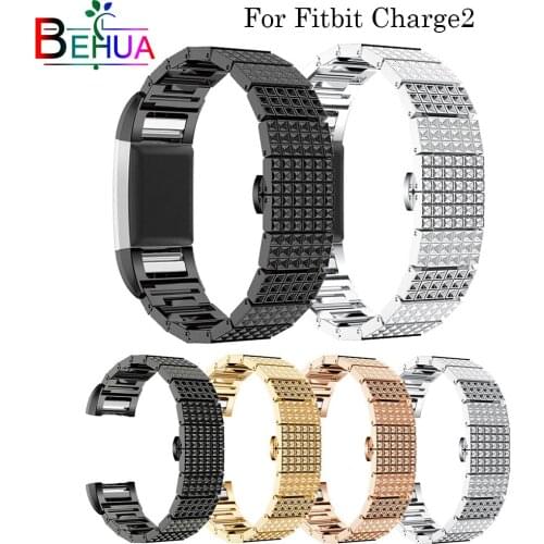 Stainless steel metal watch band strap For Fitbit Charge 2 smart placement Butterfly buckle fashion wristband Watch band straps