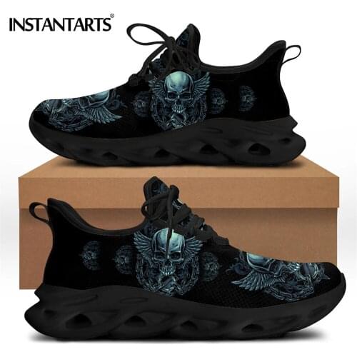 INSTANTARTS Mens Shoes Casual Sneakers Gothic Skull Brand Design Fashion Lace-up Walking Male Summer Flats Footwear Shoes 2021