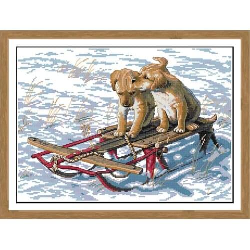 Two puppies kiss at sea 11CT 14CT Cross Stitch Set DIY DMC Chinese animal Cross-stitch Kit Embroidery Needlework Home Decor gift