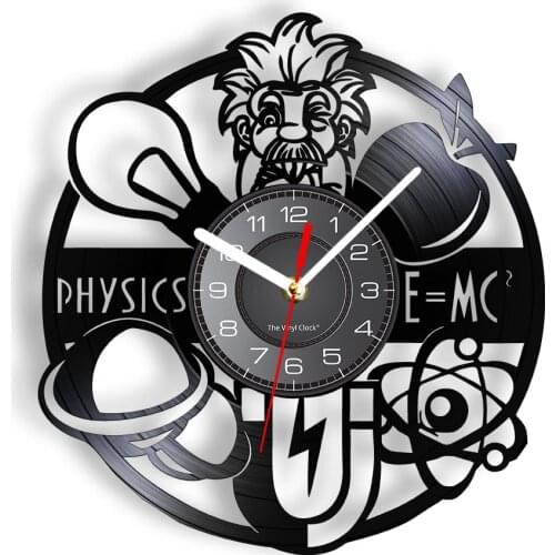 E=MC2 Physics Wall Clock Made Of Real Vinyl Record Scienctist Bulb Indutive Gravity QM Icon Vinyl LP Record Watch School Decor