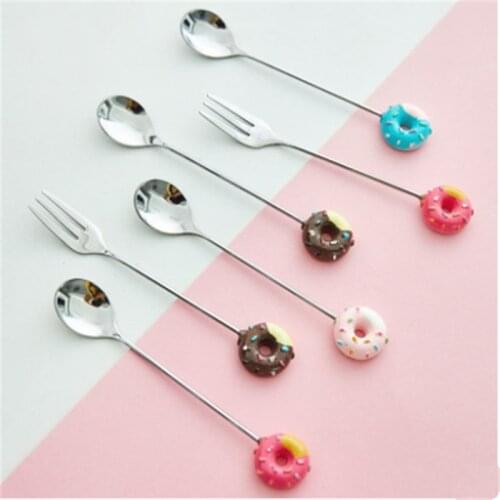 Stainless Steel Donut Fork Spoon Cute Girl Fruit Fork Mini Creative Tableware Dessert Spoon Coffee Stirring Spoon Home Decor
