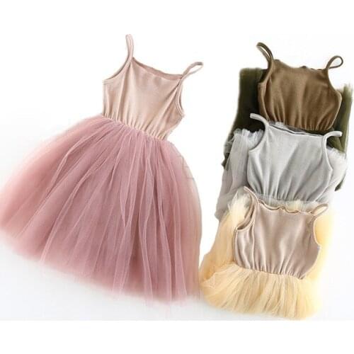 2019 New Baby Girls Sling Ball Dresses Knit Cotton Mesh Vest Ballet Tutu Dress Summer Girl Party Vestidos 2-9Years