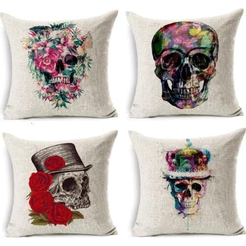 Horror Color Skull Cushion Cover Cotton Linen Case Home Decoration Car Sofa Decorative Pillowcase almofadas decorativos cojines