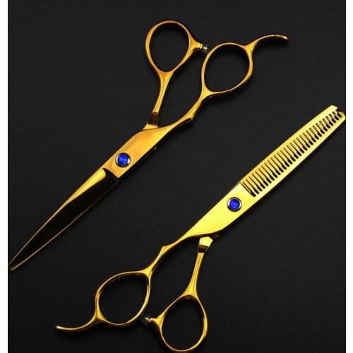 Professional Japan 440c left handed 6 '' gold hair scissors haircut thinning barber makas cutting shears hairdresser scissors