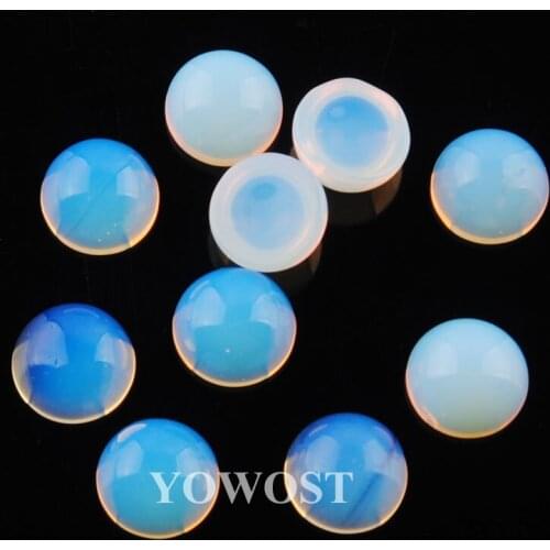 Flat back Making findings 6mm White Opalite Round base Beads Cabochon for women earring craft supply DIY Jewelry 20PCS QU3284