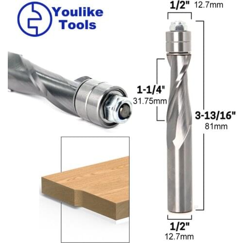 1/2 shank Flush Trim Solid Carbide Spiral Router Bits End mill Milling Tungsten Steel End Mills for wood Cutting CNC tools