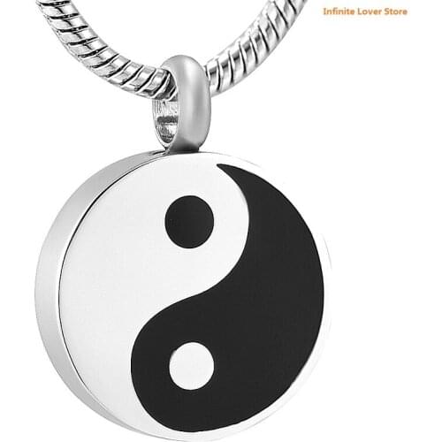 KLH10731-9 Stainless Steel Ancient Yin Yang Symbol Round Cremation Necklace-Stainless Steel Funeral Ashes Casket Jewelry