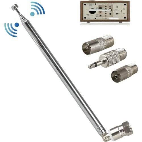 F Type Telescopic Aerial Antenna 75 Ohm with TV / 3.5 Adapter Wave Radio FM