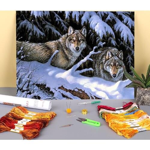 Wolf Animal Printed 11CT Cross Stitch Full Kit Embroidery DMC Threads Craft Hobby Sewing Needlework Jewelry Sales