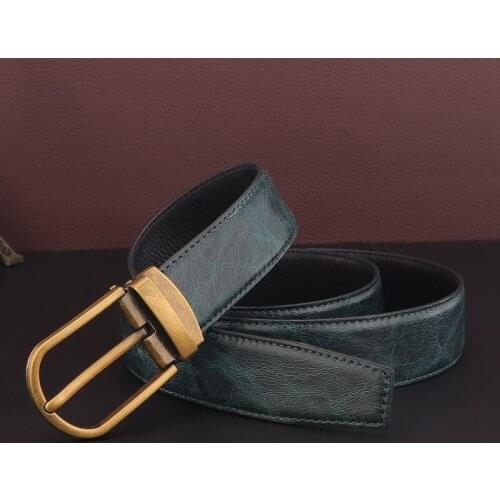 High Quality Designer Green Belt Casual Leather Fashion Belt Cowhide Pin Buckle Gray Mens Belt Cintos Masculinos