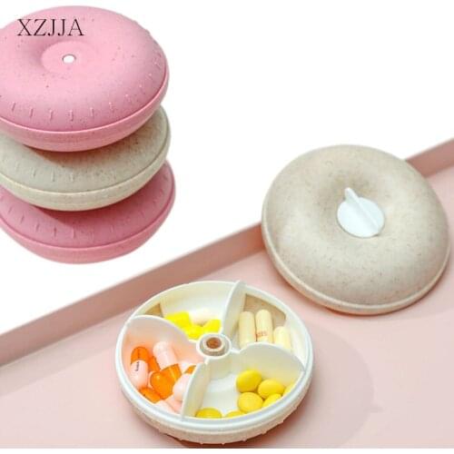 XZJJA Portable Donut Shape Pill Storage Box Travel Mini Pill Protect Case 4 Girds Pills Dust-proof Moisture Proof Container