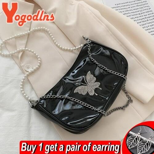 Yogodlns Fashion Pearl Women 's Bag PU Leather Crossbody Bag Vintage Butterfly Messenger Bag Vintage Messenger Bag Baguette bag