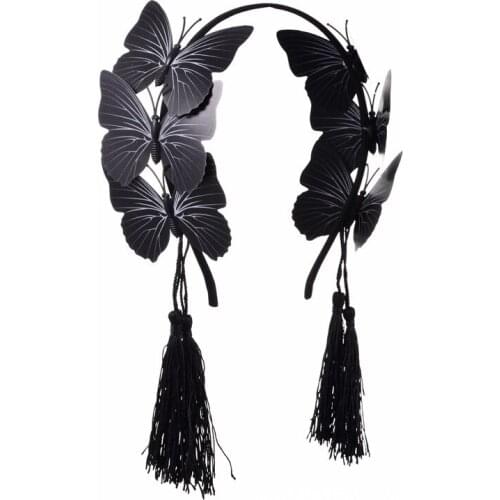 Ladies Halloween Gothic Black Butterfly Headband Lolita Tassel Hairband Festival Cosplay Party Gift Accessory Hair Hoop