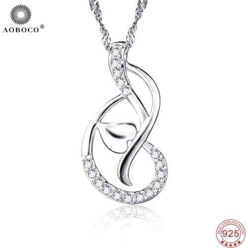 AOBOCO 925 Sterling Silver Pendants Necklaces Choker Crystal CZ Pendant Fine Jewelry 925 Sterling Sliver Chain For Women GNX0433