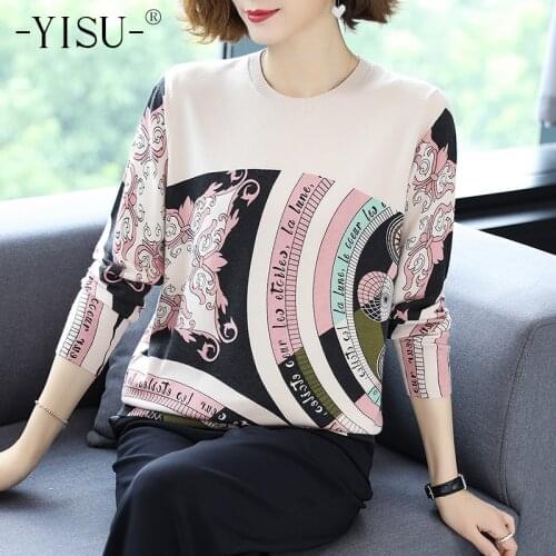 YISU O-neck Long sleeve Sweaters Women Autumn Winter New Jumper Female Fashion Loose Pullovers Pattern Printed Sweater Women