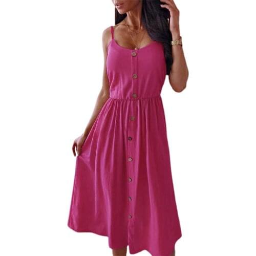 Women Dress Sleeveless Spaghetti Strap Sling Single-breasted Midi Dress Sundress U-neck Sleeveless Solid Color Sling Dress 2021
