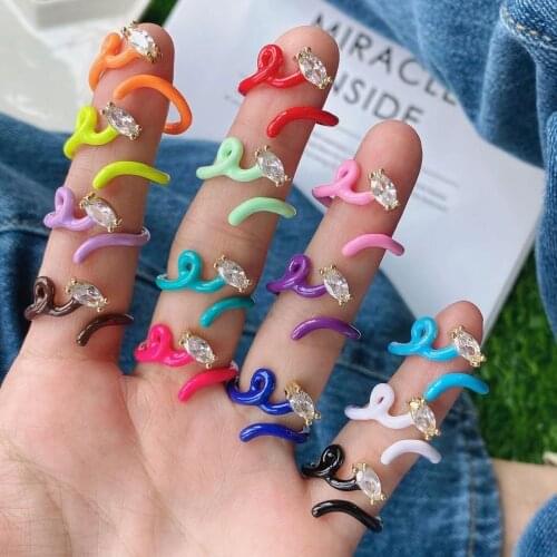 10PCS, Rainbow Neon Enamel Band Women Finger Rings Open Adjusted Wrap Wire Band Finger Women Rings