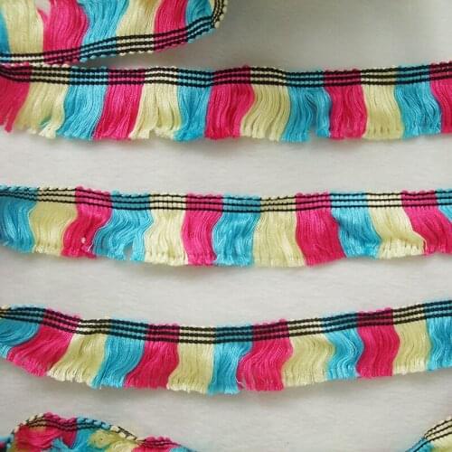 2Yards/Lot 1inch width polyester&cotton fringe lace tassels mix hotpink blue shine yellow trimming ribbon DIY accessories