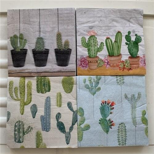 20 Vintage napkin paper tissue cactus flower handkerchief decoupage wedding birthday party X-mas serviettes home dinner decor