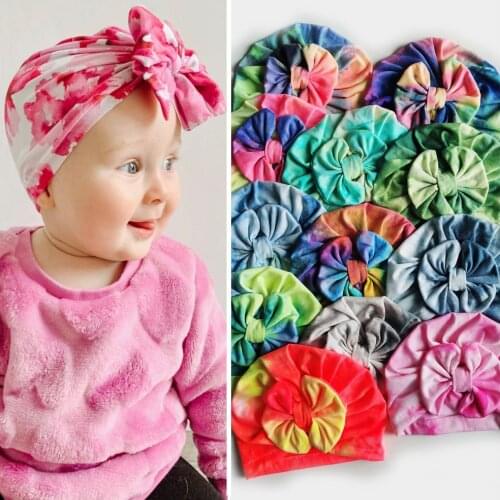 2020 Baby Girl Tie Dye Turban Top Bowknot Hat Toddler Kids Bebe India Beanie Cap Bow Knot Soft Newborn Headwear Haar Accessories