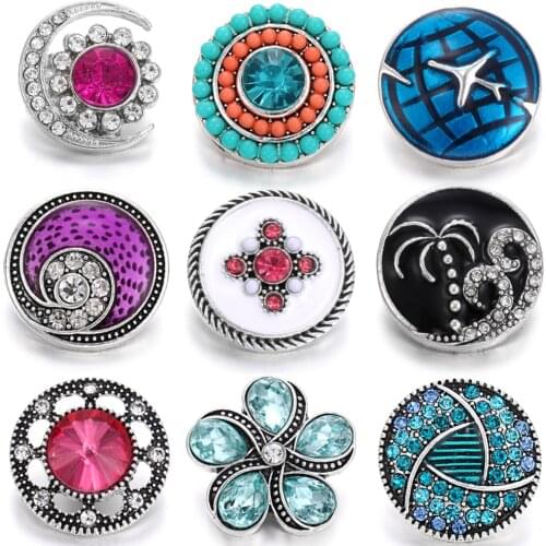 6pcs/lot New Snaps for Snap Jewelry Bracelet Mix Styles 18mm Metal Snap Buttons Buttons Rhinestone Watches Snaps Jewelry