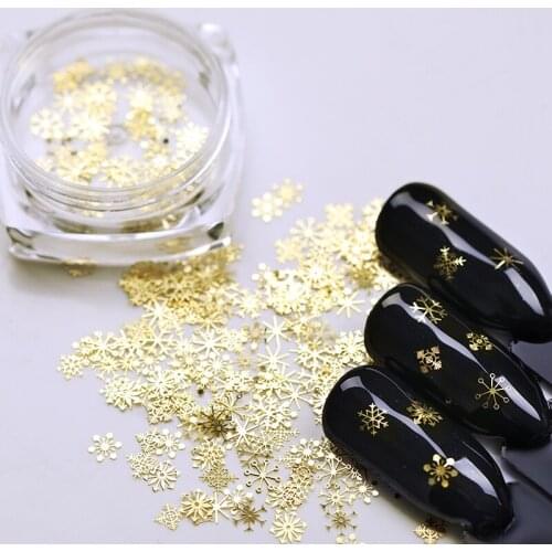90 Pcs/Box Ultra Thin Nail Sequins Metal 3D Gold Snowflake Mixed Christmas Party Flakes UV Gel Polish 3D Nail Art Decors