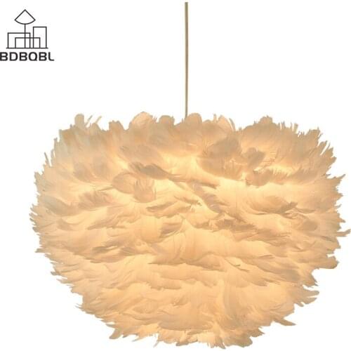 BDBQBL Art Deco LED Feather Pendant Lights White/Pink/Gray Creative Flower Plume Hanging Lamp for Bedroom Dining Room Study
