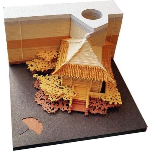 Omoshiroi Block 3D Memo Pads Novelty Chinese Style Pavilion New Year Christmas Gift Three-dimensional Paper Sculpture Castle