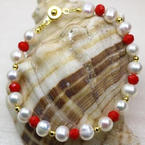 Bohemia style natural 8-9mm white freshwater cultured pearl beads charms bracelets for women elegant diy jewelry 7.5inch B2990