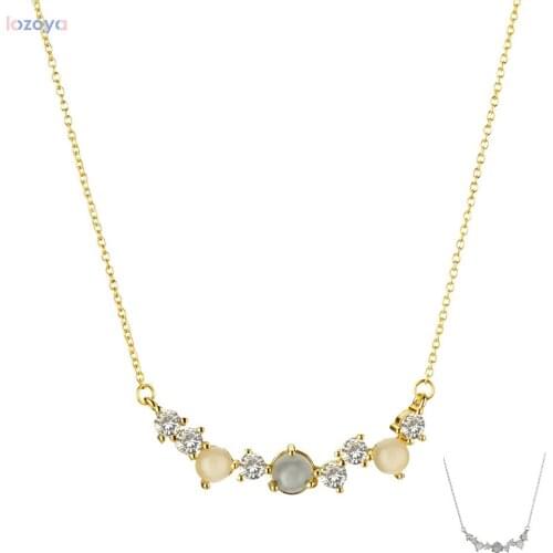 LOZOYA 925 Sterling Silver Gold Multi-Stone Cluster Bar Necklace Long Chain Crystal Zircon Milk Line Women Pendant Jewelry