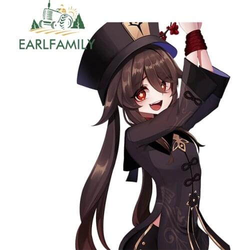 EARLFAMILY 13cm x 8.9cm for Hu Tao Car Stickers Occlusion Scratch Creative Decals Sunscreen Cartoon Laptop Windows Decor