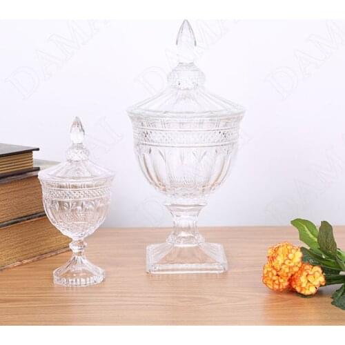 European Glass Storage Jars with Lid Relief Decorative Candy Jar Transparent Dessert Organizer Home Decoration Wedding Ornaments
