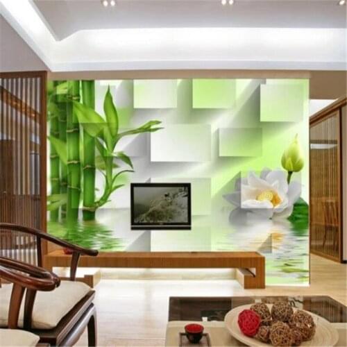 Photo wallpaper 3D green bamboo wallpaper mural modern living room sofa TV background 3d wallpaper
