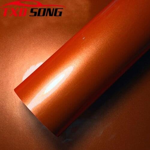 Glossy Orange Metallic Glitter Vinyl Car Sticker Vehicle Motorbike Car Wraps Glossy Candy Metallic Vinyl Film Air Bubble Free