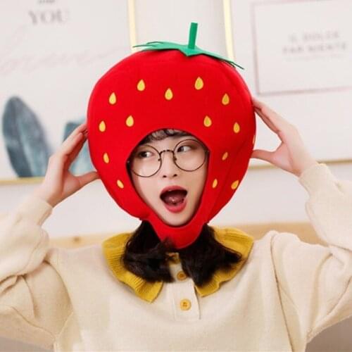 Ins Cute Fashion Simple Strawberry Headgear Girl Heart Funny Skin-friendly Comfortable Fruit Hat Annual Party Performance Props