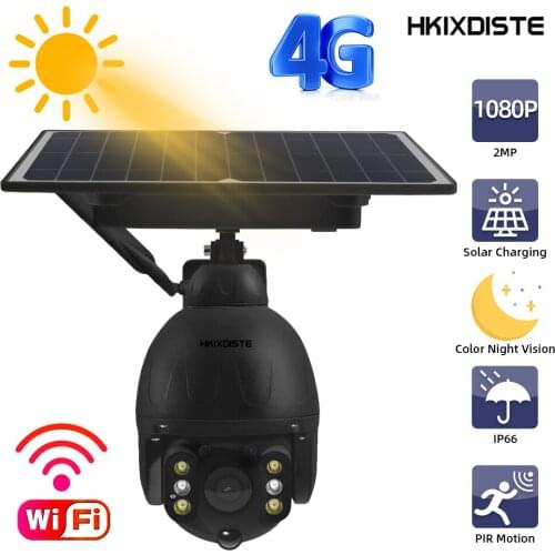 1080P Wifi Solar CCTV Camera with 4G Sim Card Outdoor Street Color Night Vision Wireless PTZ IP Security Surveillance Camera 2MP