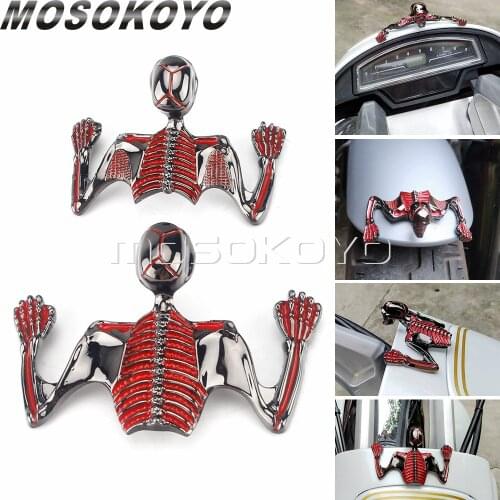 Cafe Racer Front Fender Mudguard Red Mini Skull Skeleton Ornament Decorative Figure Statue for Headlight Visors Curved Housing