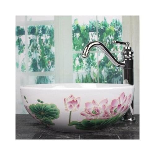 Bathroom Artistic Ceramic Vessel Sink Bowl Faucet & Pop-up Drain Combo AB226