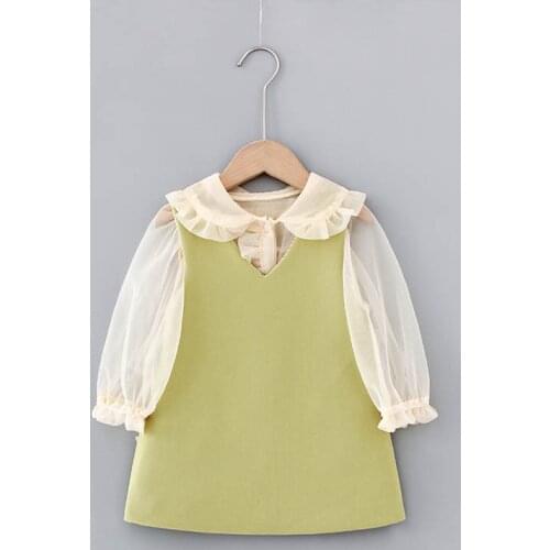 2020 Spring New Girl Long Sleeve Shirt+dress Two-piece Sets Princess Lace Collar Dress + Vest A-line Dress Set kids