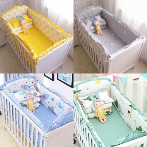 5pcs Cotton Baby Bedding Set Washable Toddler Crib Bumper Bed Sheet Pillowcase Dinosaur Star Big Crown Small Crown