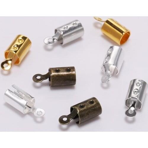 100pcs/lot 5*12mm Fold Over Crimp Cord End Findings Leather Clasp Tip End For Jewelry Making DIY Bracelet Necklace Connector