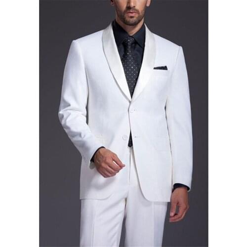 2 Pieces Mens Wedding Suits White Shawl Lapel Single Breasted Two Buttons Slim Fit Costumes For Formal Bridegroom Men clothes