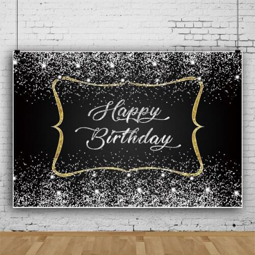 Laeacco Silver Glitters Star Happy Birthday Paty Decor Photo Backdrop Wedding Customized For Photo Studio Photography Background