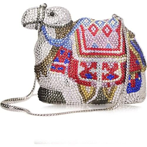 Fashional Animal Women Crystal Purse Camel Evening Bags Bridal Wedding Party Prom Handbags Metal Mini Box Minaudiere Clutch Bag