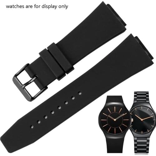 Soft Silicone Watchband 24*18mm Black Bracelet Convex interface Replacement Strap For True Thinline Series Mens Watch Chain