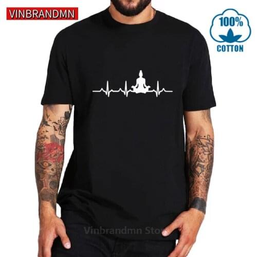 Namaste Heartbeat OM Hindustan Mandala Meditation Buddhist T Shirts Lotus Print 100% Cotton O-neck Man Tops & Tee Summer Autumn